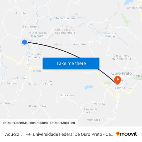 Aou-220 Leste to Universidade Federal De Ouro Preto - Campus Morro Do Cuzeiro map