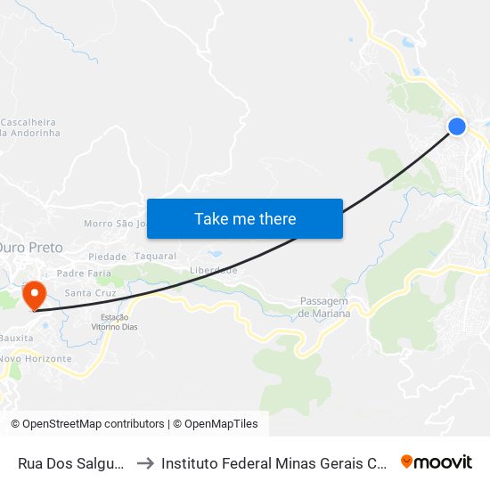 Rua Dos Salgueiros, 509 to Instituto Federal Minas Gerais Campus Ouro Preto map