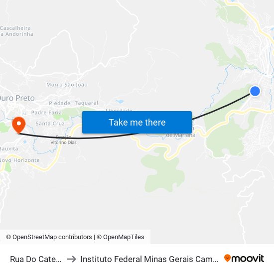 Rua Do Catete, 425 to Instituto Federal Minas Gerais Campus Ouro Preto map