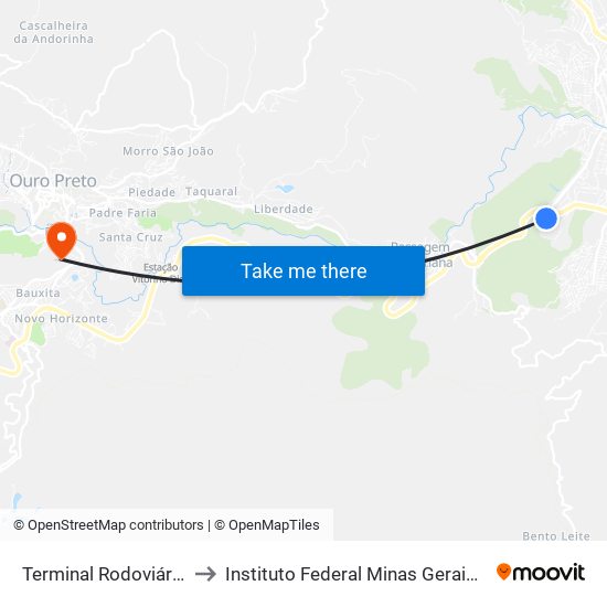 Terminal Rodoviário De Mariana to Instituto Federal Minas Gerais Campus Ouro Preto map