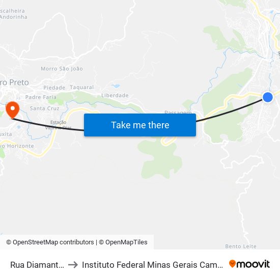 Rua Diamantina, 46 to Instituto Federal Minas Gerais Campus Ouro Preto map