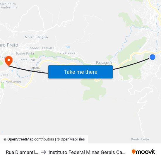 Rua Diamantina, 286 to Instituto Federal Minas Gerais Campus Ouro Preto map