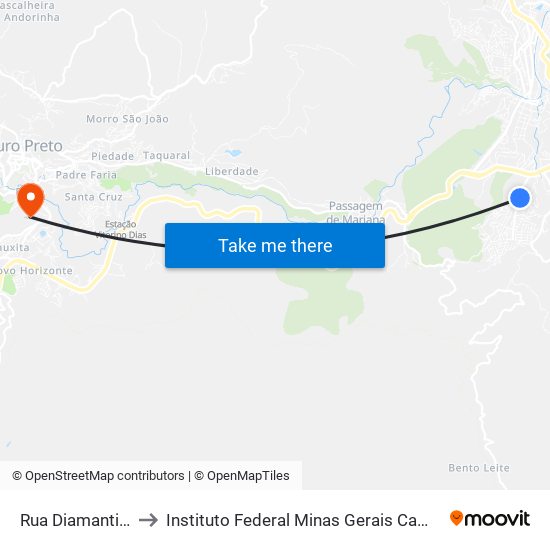 Rua Diamantina, 481 to Instituto Federal Minas Gerais Campus Ouro Preto map