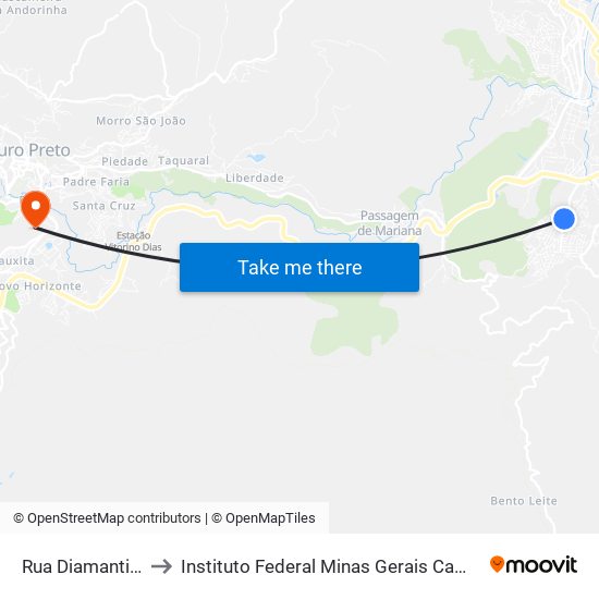 Rua Diamantina, 674 to Instituto Federal Minas Gerais Campus Ouro Preto map