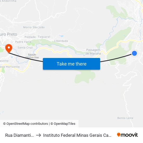 Rua Diamantina, 870 to Instituto Federal Minas Gerais Campus Ouro Preto map