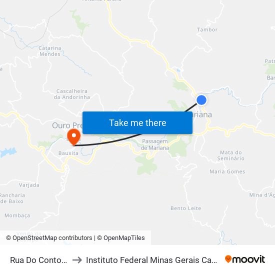 Rua Do Contorno, 335 to Instituto Federal Minas Gerais Campus Ouro Preto map