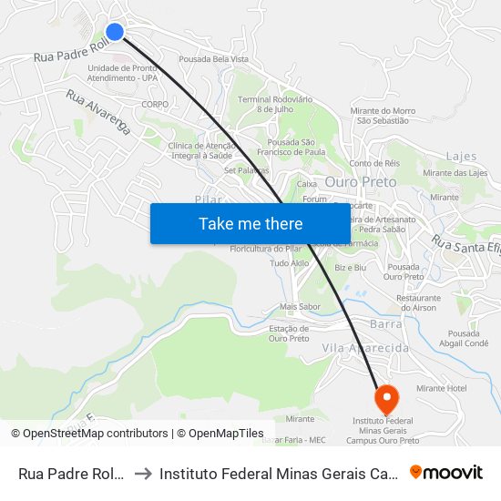 Rua Padre Rolim, 1510 to Instituto Federal Minas Gerais Campus Ouro Preto map