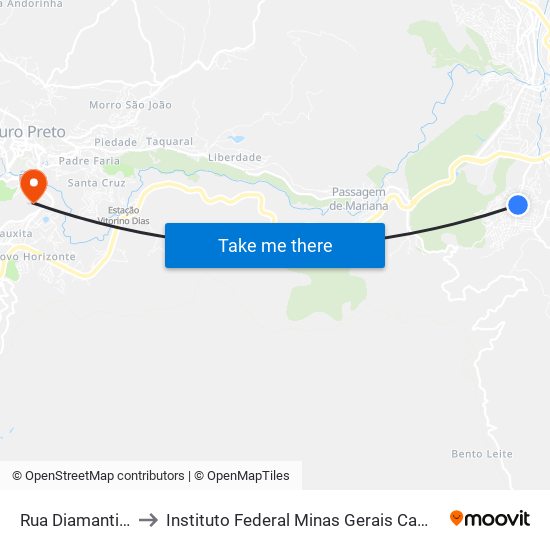 Rua Diamantina, 889 to Instituto Federal Minas Gerais Campus Ouro Preto map