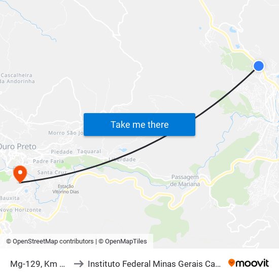 Mg-129, Km 139,7 Sul to Instituto Federal Minas Gerais Campus Ouro Preto map