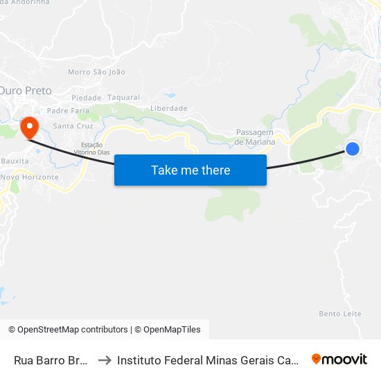 Rua Barro Branco, 12 to Instituto Federal Minas Gerais Campus Ouro Preto map