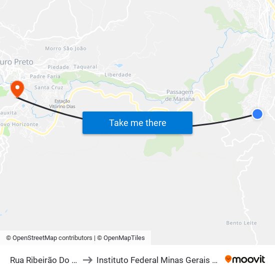 Rua Ribeirão Do Carmo, 225 to Instituto Federal Minas Gerais Campus Ouro Preto map