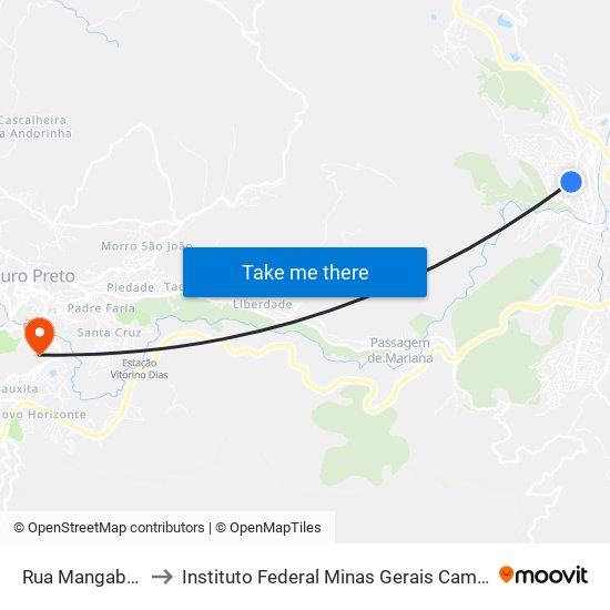 Rua Mangabeira, 55 to Instituto Federal Minas Gerais Campus Ouro Preto map