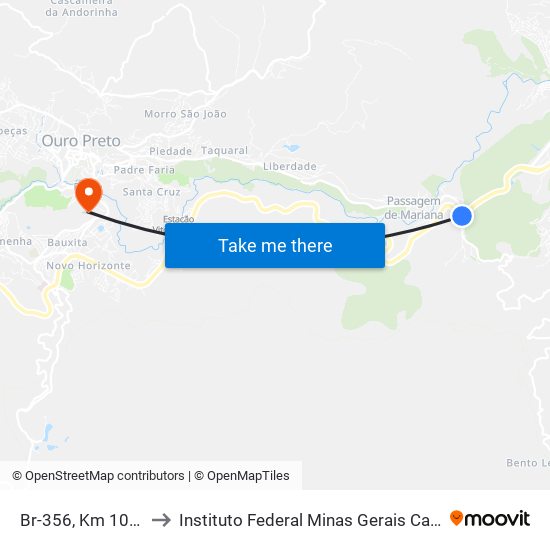 Br-356, Km 108,3 Norte to Instituto Federal Minas Gerais Campus Ouro Preto map