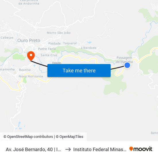 Av. José Bernardo, 40 | Igreja De São Vicente De Paula to Instituto Federal Minas Gerais Campus Ouro Preto map