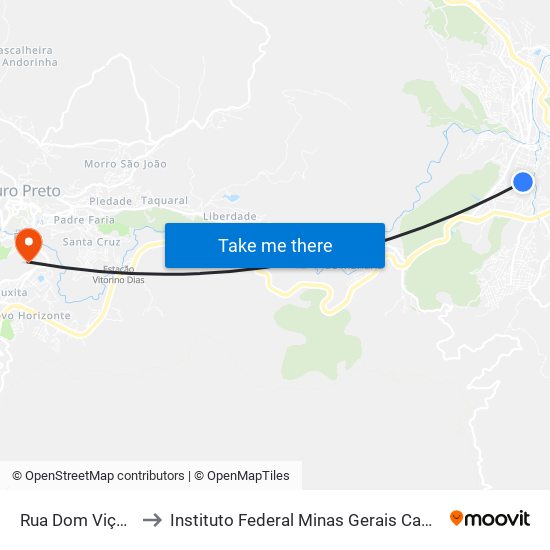 Rua Dom Viçoso, 275 to Instituto Federal Minas Gerais Campus Ouro Preto map