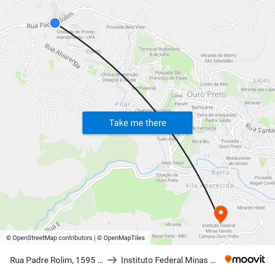 Rua Padre Rolim, 1595 | Ponto Turístico Veloso to Instituto Federal Minas Gerais Campus Ouro Preto map