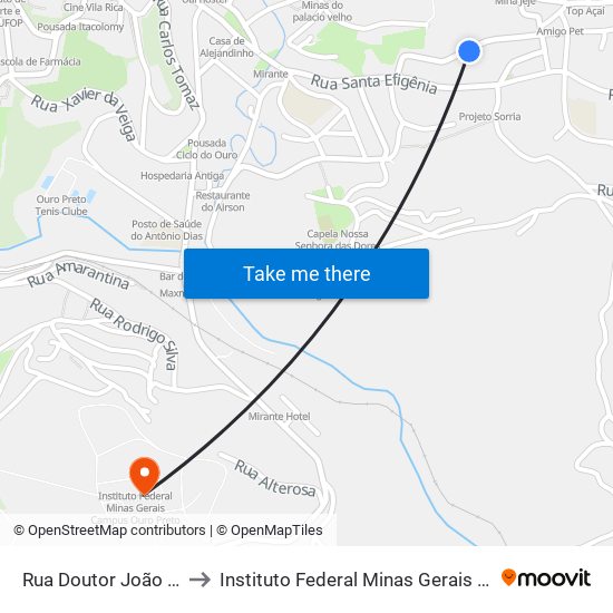 Rua Doutor João Veloso, 174 to Instituto Federal Minas Gerais Campus Ouro Preto map