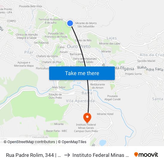 Rua Padre Rolim, 344 | Posto Horto Dos Contos to Instituto Federal Minas Gerais Campus Ouro Preto map