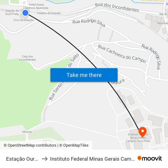 Estação Ouro Preto to Instituto Federal Minas Gerais Campus Ouro Preto map