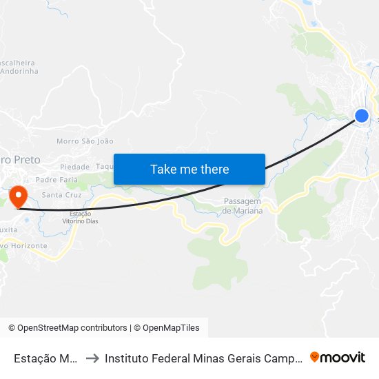 Estação Mariana to Instituto Federal Minas Gerais Campus Ouro Preto map