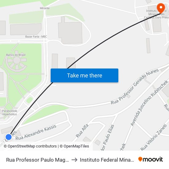 Rua Professor Paulo Magalhães Gomes, 365 | Açaí Brasil to Instituto Federal Minas Gerais Campus Ouro Preto map