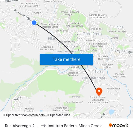 Rua Alvarenga, 256 | Cabeças to Instituto Federal Minas Gerais Campus Ouro Preto map