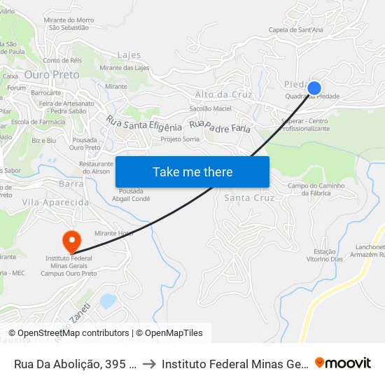 Rua Da Abolição, 395 | Quadra Da Piedade to Instituto Federal Minas Gerais Campus Ouro Preto map