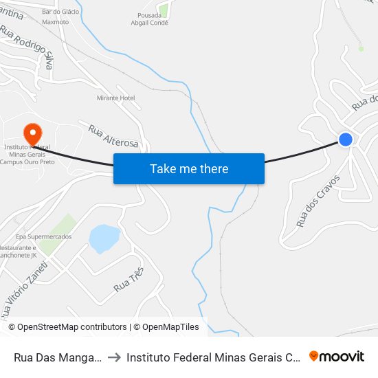 Rua Das Mangabeiras, 44 to Instituto Federal Minas Gerais Campus Ouro Preto map