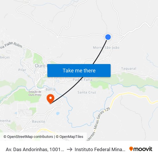 Av. Das Andorinhas, 1001 | Ponto Final Do Morro Santana to Instituto Federal Minas Gerais Campus Ouro Preto map