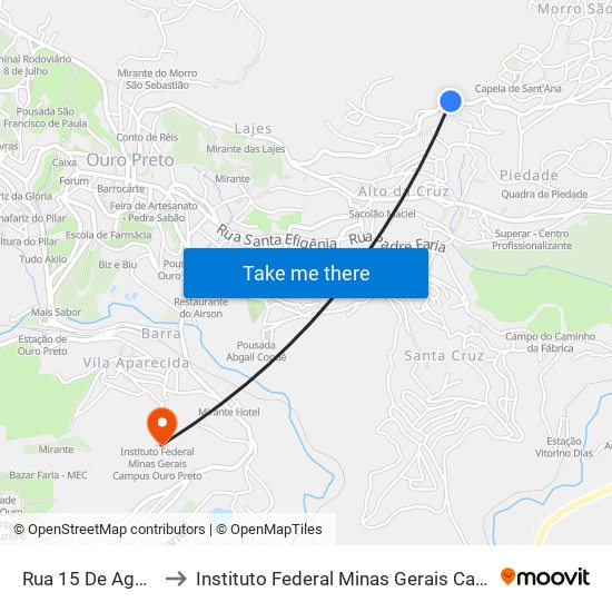 Rua 15 De Agosto, 772 to Instituto Federal Minas Gerais Campus Ouro Preto map