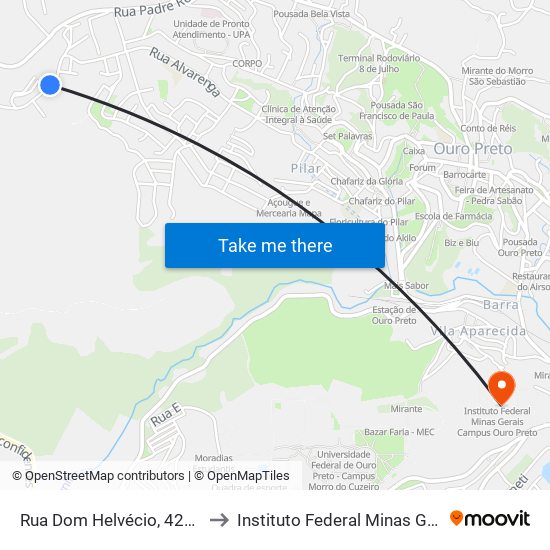 Rua Dom Helvécio, 428 | Portal Da Juventude to Instituto Federal Minas Gerais Campus Ouro Preto map
