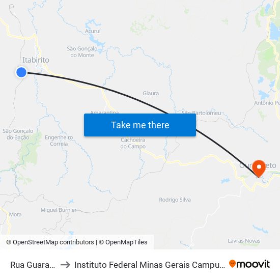 Rua Guarani, 47 to Instituto Federal Minas Gerais Campus Ouro Preto map