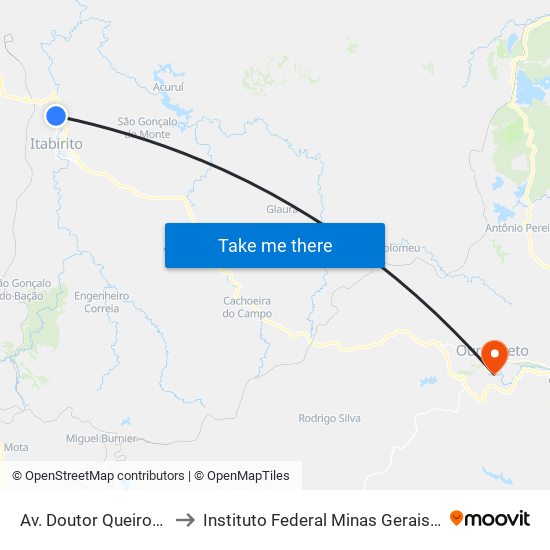 Av. Doutor Queiroz Júnior, 3000 to Instituto Federal Minas Gerais Campus Ouro Preto map