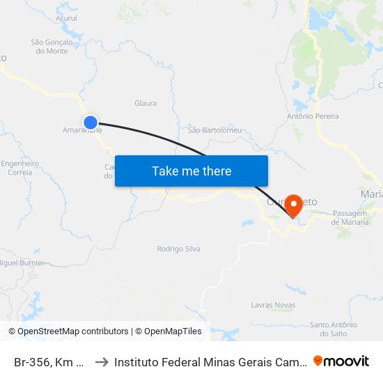 Br-356, Km 67,1 Sul to Instituto Federal Minas Gerais Campus Ouro Preto map
