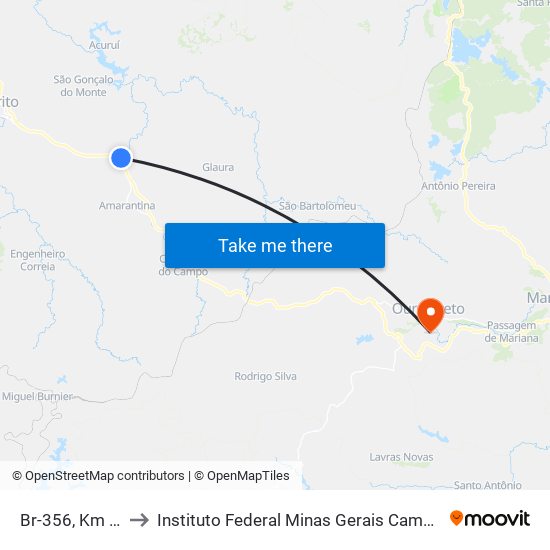 Br-356, Km 64 Sul to Instituto Federal Minas Gerais Campus Ouro Preto map