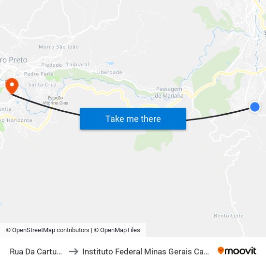 Rua Da Cartucha, 909 to Instituto Federal Minas Gerais Campus Ouro Preto map