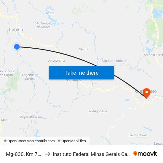 Mg-030, Km 73,8 Norte to Instituto Federal Minas Gerais Campus Ouro Preto map