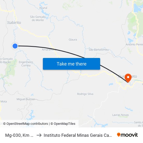 Mg-030, Km 76,4 Sul to Instituto Federal Minas Gerais Campus Ouro Preto map