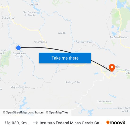 Mg-030, Km 81,6 Sul to Instituto Federal Minas Gerais Campus Ouro Preto map
