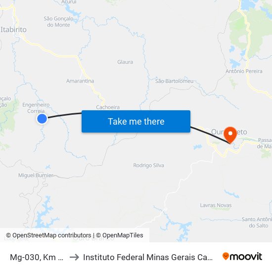 Mg-030, Km 86,6 Sul to Instituto Federal Minas Gerais Campus Ouro Preto map