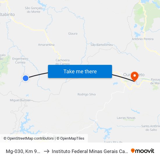 Mg-030, Km 90,2 Norte to Instituto Federal Minas Gerais Campus Ouro Preto map