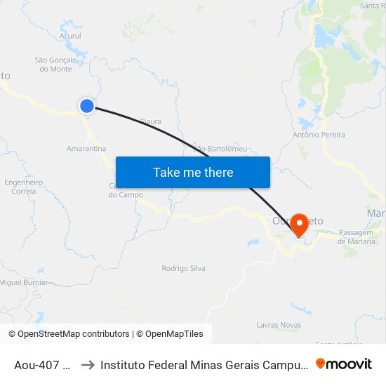 Aou-407 Norte to Instituto Federal Minas Gerais Campus Ouro Preto map