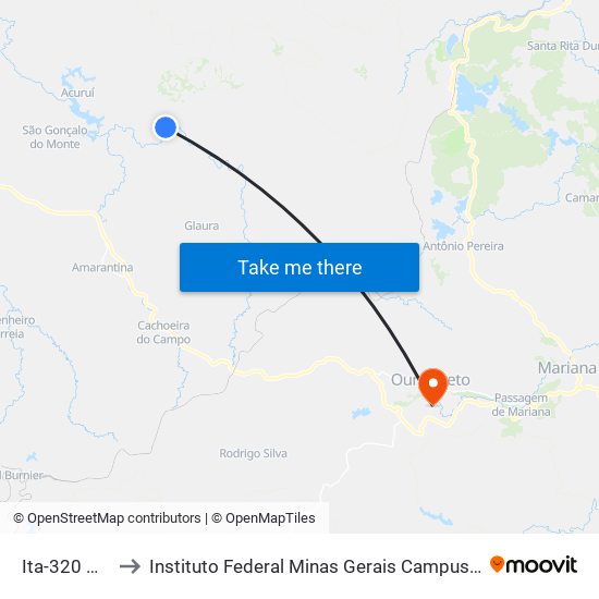 Ita-320 Norte to Instituto Federal Minas Gerais Campus Ouro Preto map