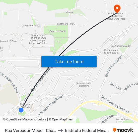 Rua Vereador Moacir Chaves, 11 | Praça Benedito Xavier to Instituto Federal Minas Gerais Campus Ouro Preto map