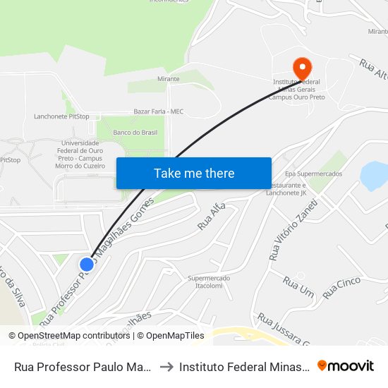 Rua Professor Paulo Magalhães Gomes, 195 | Uptime to Instituto Federal Minas Gerais Campus Ouro Preto map