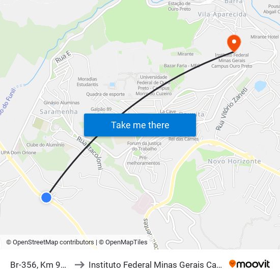 Br-356, Km 95,9 Norte to Instituto Federal Minas Gerais Campus Ouro Preto map