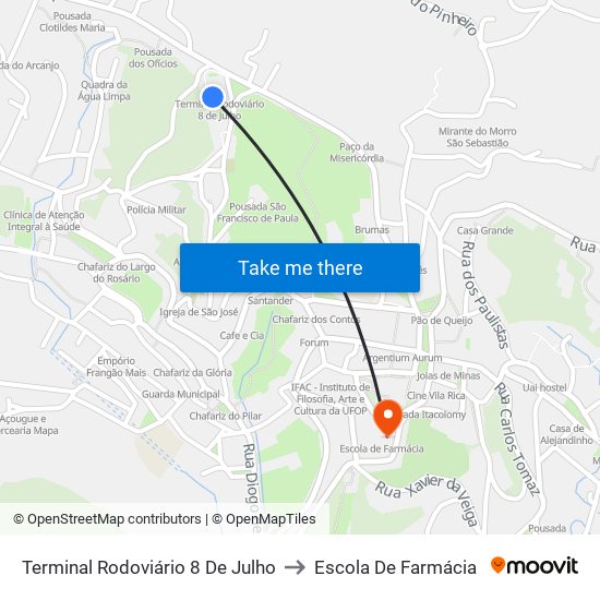 Terminal Rodoviário 8 De Julho to Escola De Farmácia map