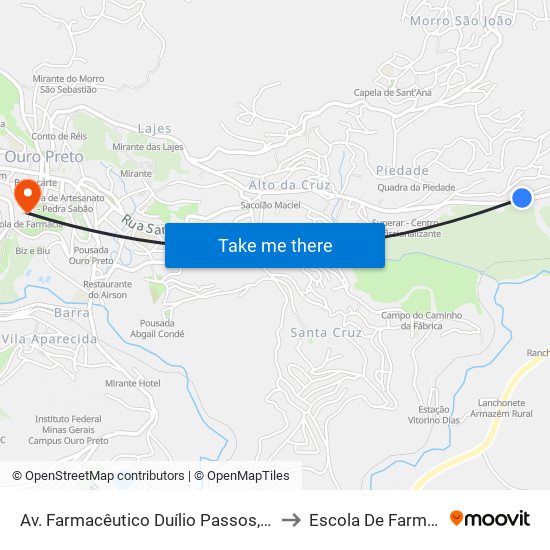 Av. Farmacêutico Duílio Passos, 1265 to Escola De Farmácia map