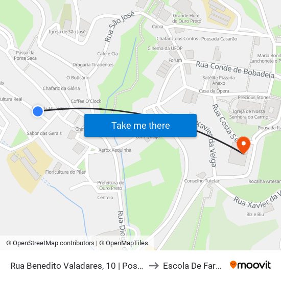 Rua Benedito Valadares, 10 | Posto Ferrari to Escola De Farmácia map