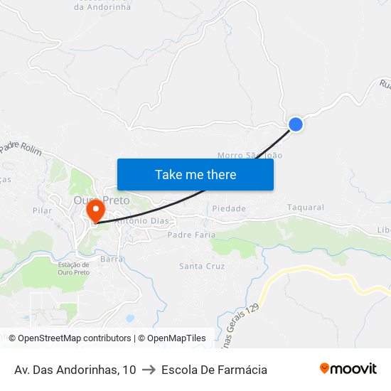 Av. Das Andorinhas, 10 to Escola De Farmácia map